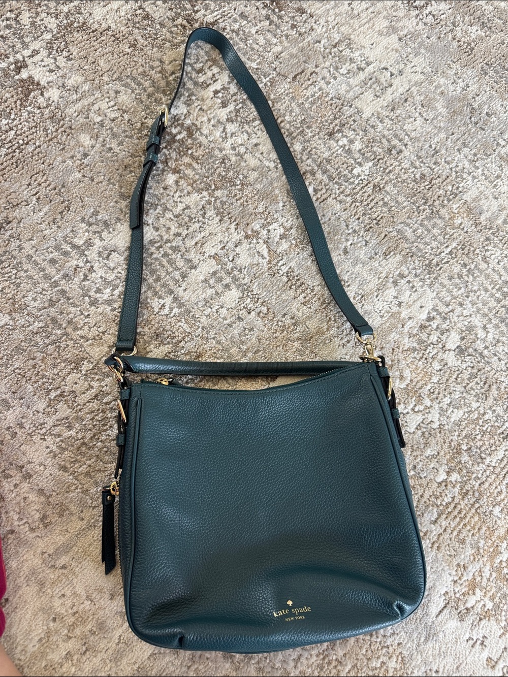 kate spade Teal Pebbled Leather Hobo with Gold-Tone Hardware